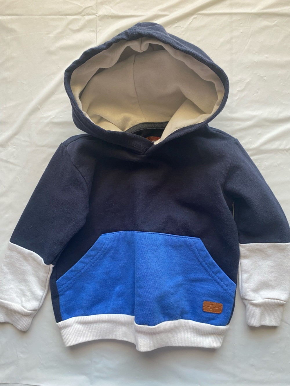 7 For All Mankind Baby Boy Navy Blue Colorblock Fleece Hoodie Size 18M